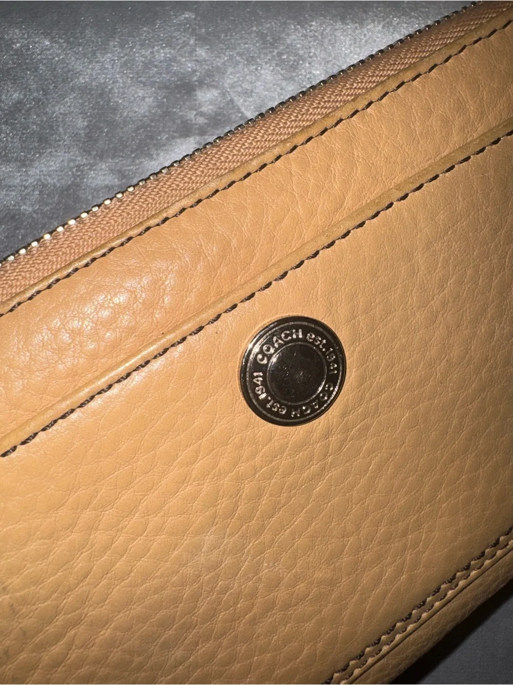 Coach Neutral Tan Leather Zip Wallet